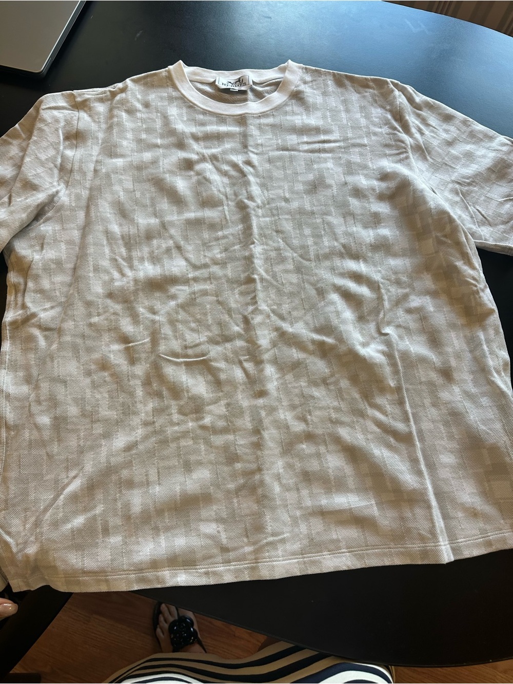 Hermes Men's Short Sleeve Crew Neck Tee in Cream Textured Knit